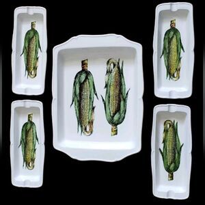 Vintage corn on cob plates & serving tray